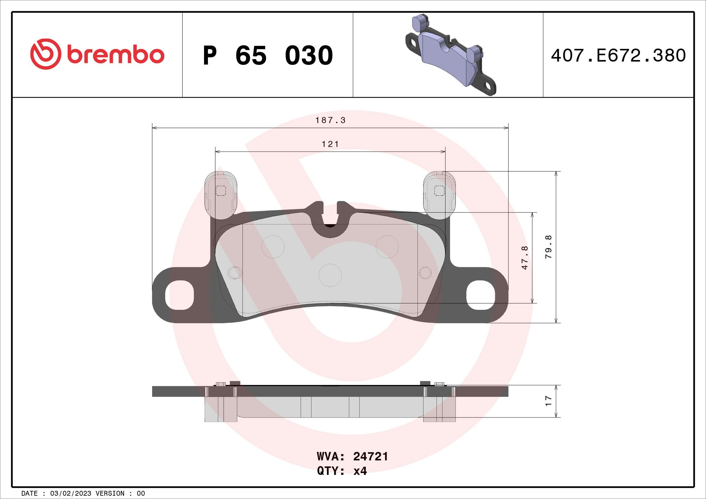 A.B.S. P 65 030 BREMBO Bremsbelagsatz, Scheibenbremse
